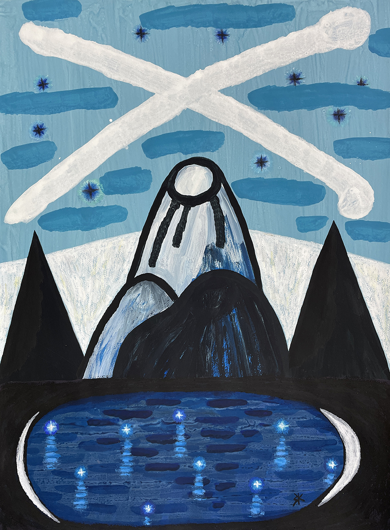 거울 호수로 가는 길 57x76cm acrylic, gouache on paper 2020