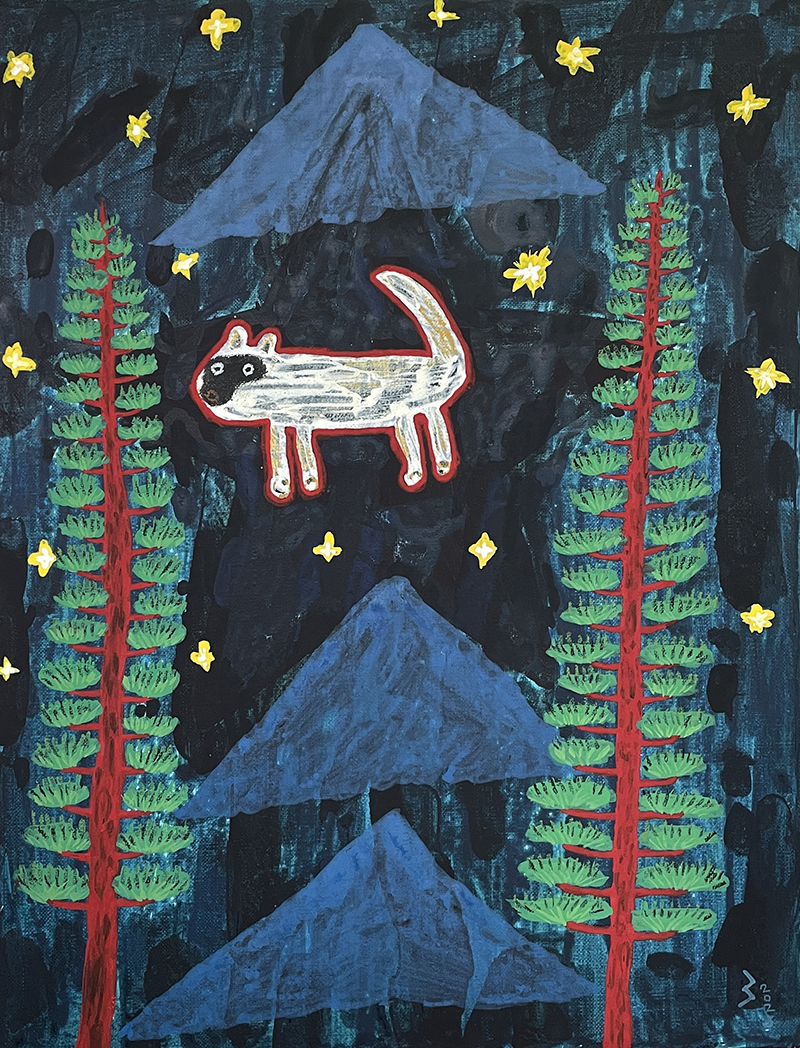 별밤 강아지 41x53 acrylic, gouache, canvas 2023