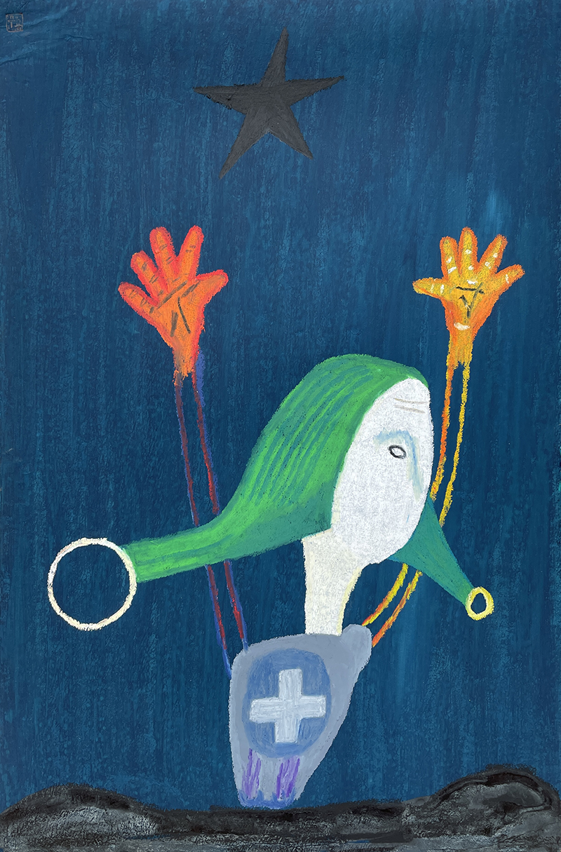 소리치는 사람 31x47cm oilpastel, korean paper 2022