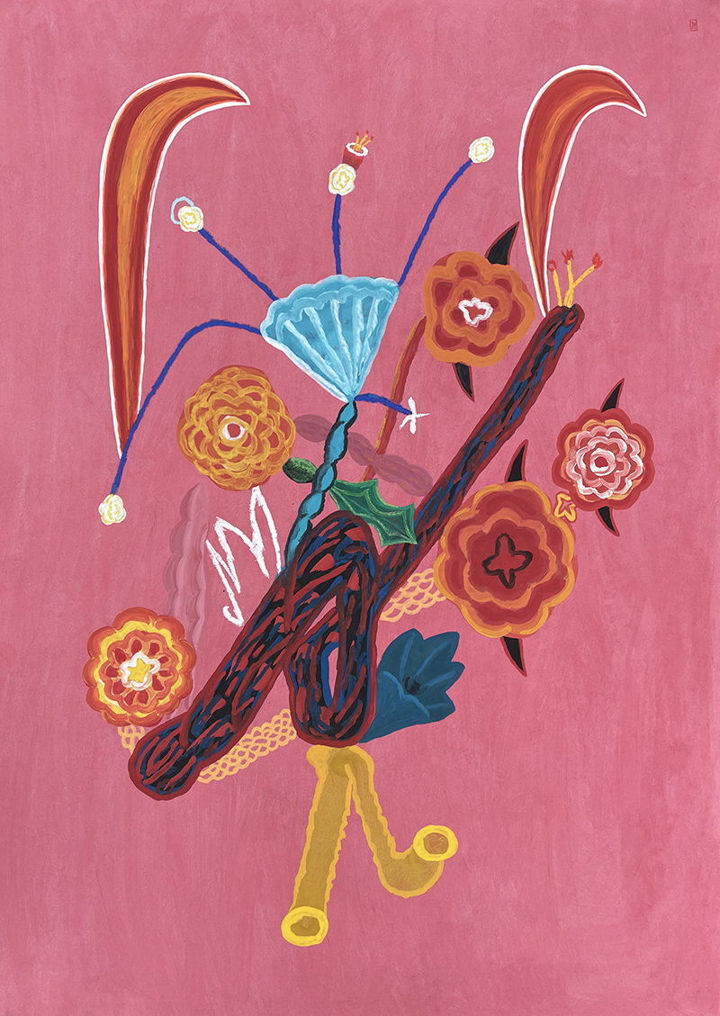 춤추는 꽃,73.5x103.5cm acrylic, gouache,  on korean paper 2021