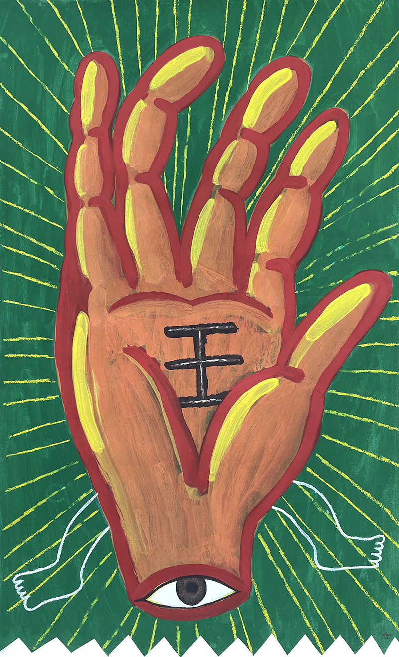 큰 손 선생,64x103 acrylic, gouache, paper,2024