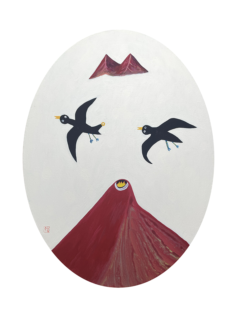 큰산을 넘어가는 새,30x40, acrylic, gouache, canvas,2022