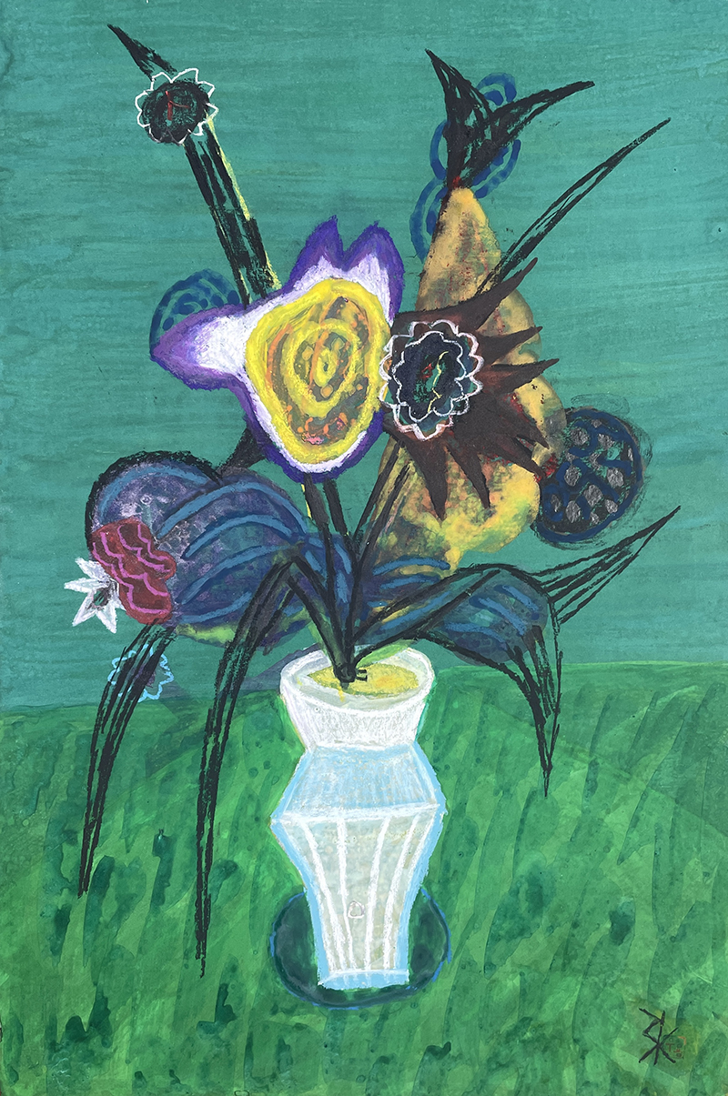 화병, 31x46cm,acrylic, conte, paper, 2017