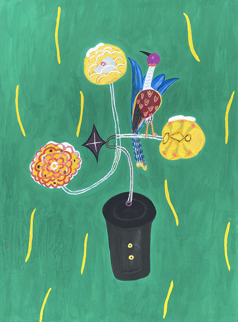 화분 기르기 56x76cm acrylic, gouache, oil pastel on paper 2021